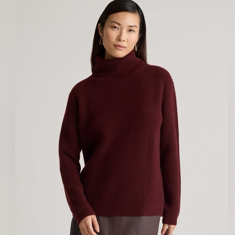 Quince Cashmere Fisherman Turtleneck Sweater Rich Burgundy